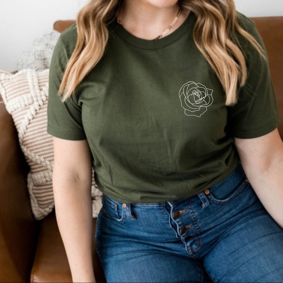 Hand Drawn Rose Graphic Cotton Tee Shirt S-5X - Picture 3 of 5